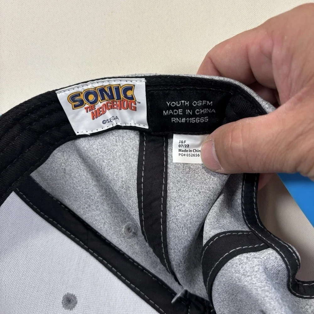 Sonic the Hedgehog Snapback Hat Youth OSFM Grey Blue Rubber Graphic SEGA Cap